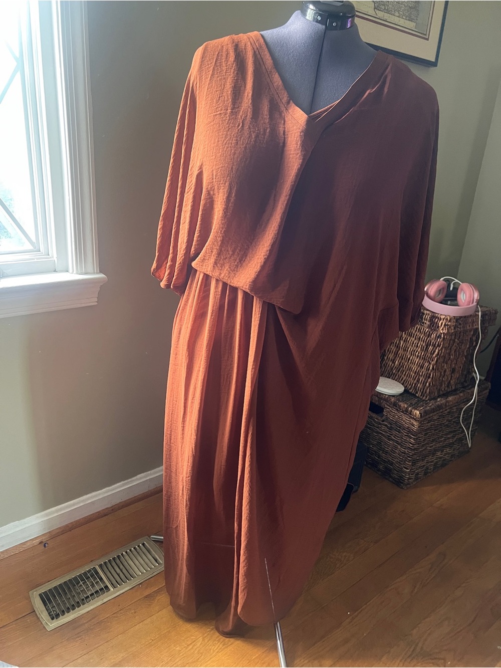 City Chic Rust Brown Midi Dress with Draped Overlay